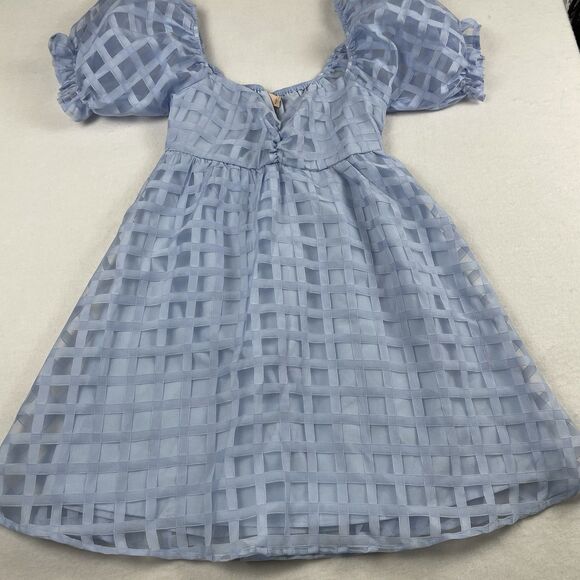Babydoll Puff Sleeve Mini Dress Light Blue Sheer Princess Fairy Kawaii-S - Picture 3 of 13